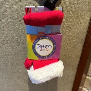 Kids Santa leggings in size 8-10 by Jefferies Socks in Red with White Fleece